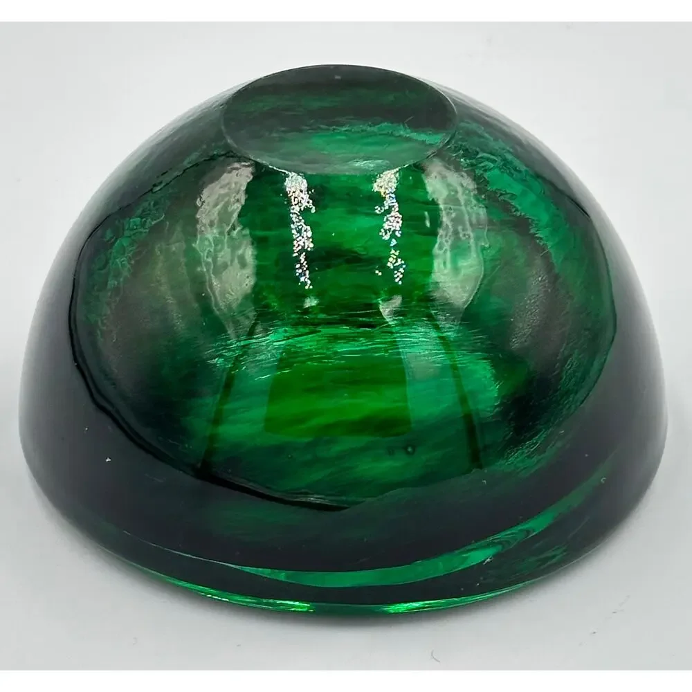 Kosta Boda Atoll Glass Bowl 4.25” Green Swirl Tealight Candle Holder Paperweight